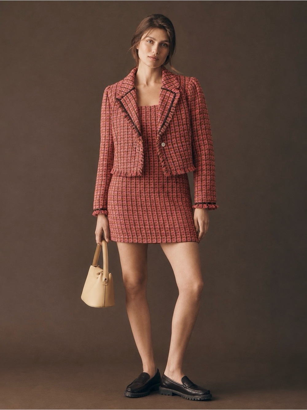 Anthropologie Maeve | Chic Houndstooth Tweed Dress Cropped Blazer Set US 8